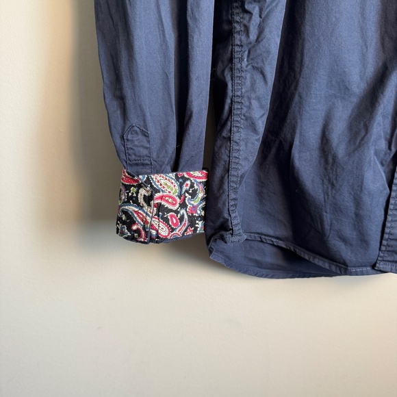 Coofandy Mens Casual Dress Shirt Navy Paisley Flip Cuffs Size Medium Preppy - Picture 3 of 16